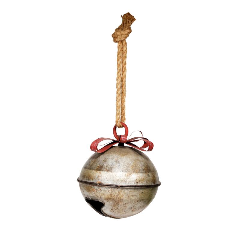Christmas Metal Silver Bell with Red Bow Hanging Decor- Large