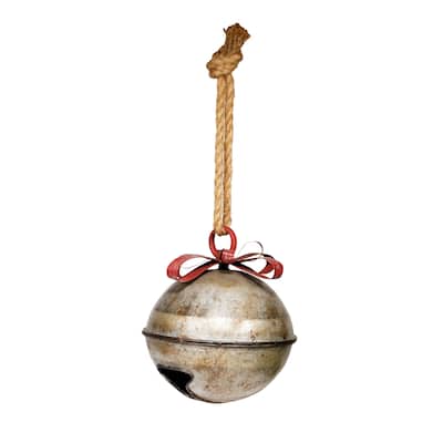 Christmas Metal Silver Bell with Red Bow Hanging Decor- Large