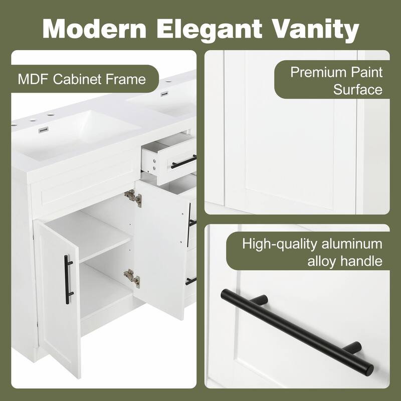 59.3" Double Sink Bathroom Vanity with SMC Top, MDF Cabinet with Solid Wood Frame & Soft-Close Doors