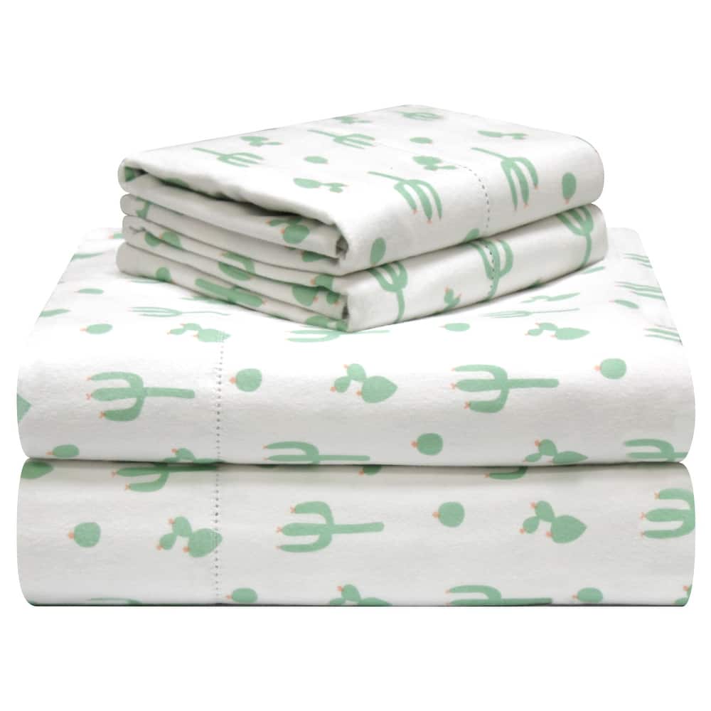 Pointehaven Printed Cotton Flannel Hemstitch Deep Pocket Bed Sheet Set