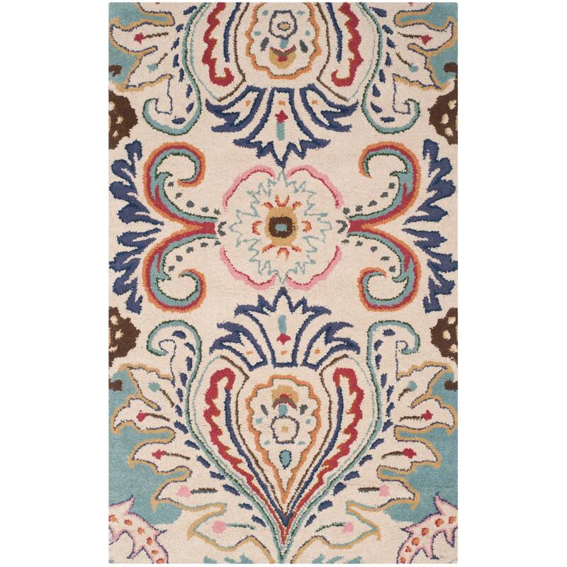 SAFAVIEH Handmade Bella Manjulata Floral Wool Rug - 3' x 5' - Ivory/Teal