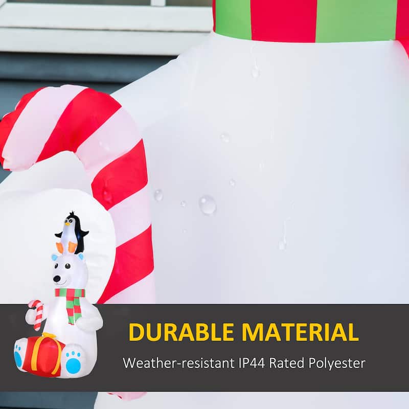 Outsunny 7ft Christmas Inflatable Polar Bear with Penguin on Head with Candy Cane and Gift Box, Blow-Up Outdoor LED Yard