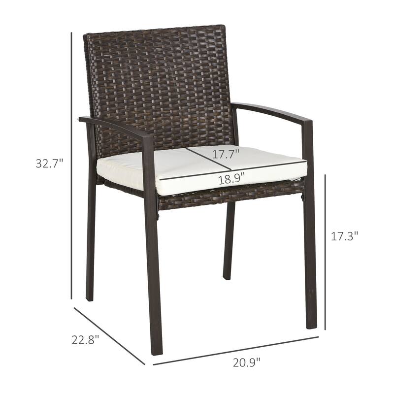 Outsunny 2 Piece PE Rattan Outdoor Dining Chairs with Cushion, Patio Wicker Dining Chair Set with Backrest