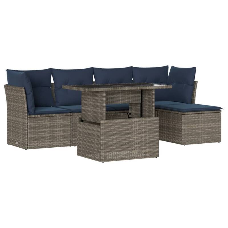 vidaXL Patio Sofa Set with Cushions Modular Outdoor Seating 6 Piece Poly Rattan