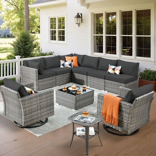 XIZZI 10-Piece Outdoor Furniture Sectional Swivel Chair Set - On