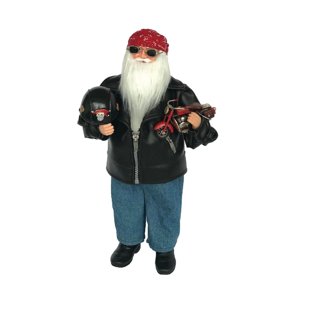 16" Biker Santa Claus with Helmet and Motorcycle Christmas Figurine