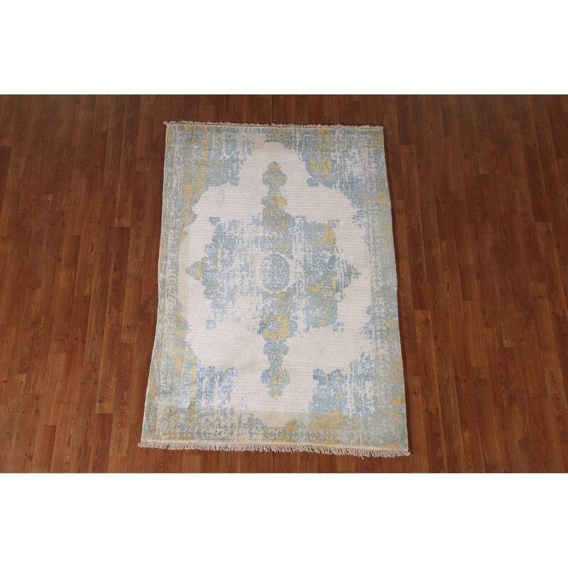Abstract Accent Rug Handmade Oriental Wool Carpet - 3'11"x 5'10"
