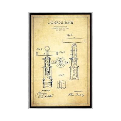iCanvas "Corkscrew Vintage Patent Blueprint" by Aged Pixel Framed