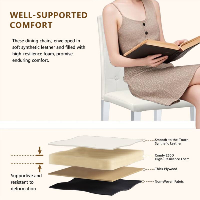 Modern PU Dining Chair with Ergonomic Buckle Backrest and Adjustable Non-Slip Feet, for Restaurants, 4-Piece Set