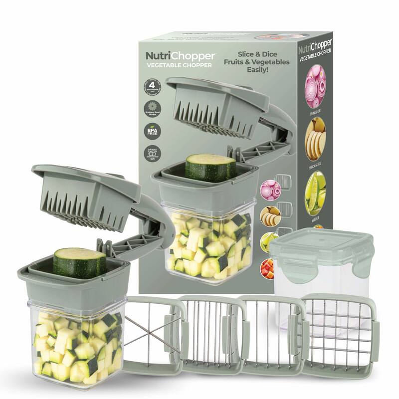 NutriChopper 7-Piece Handheld Vegetable and Fruit Chopper with 4 Blades and Container - Sage