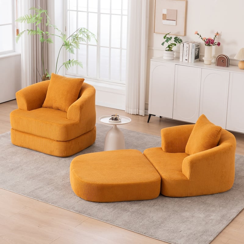 Corduroy Foldable Single Recliner Sofa - Yellow
