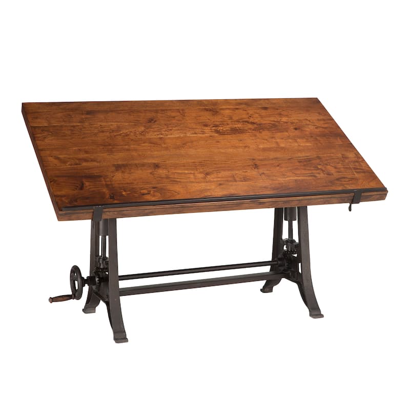 Artezia 62-Inch Acacia Wood Drafting Desk with Adjustable Crank