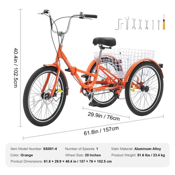 dimension image slide 0 of 4, VEVOR Folding Adult Tricycle, with Large Rear Basket, Shopping Picnic Foldable Tricycles for Adults, Women, Men, Seniors