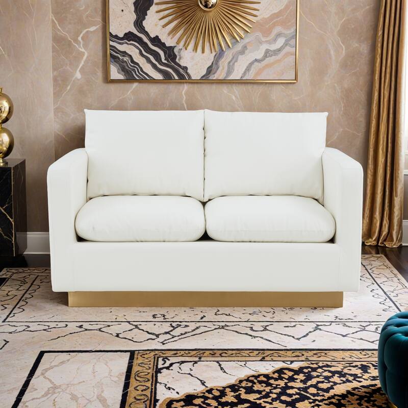 Nervo Loveseat 2-seater Modern Sofa With Leather Gold Accent Base Wooden Frame Removable Cushions for Office Lounge Living Room