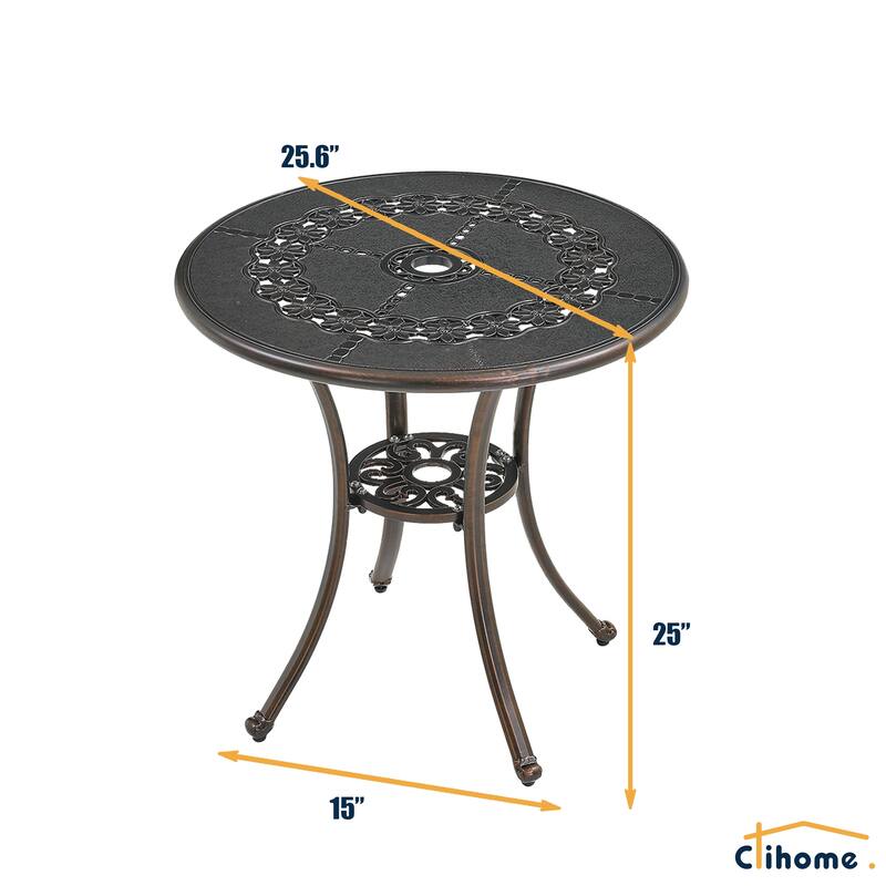 Clihome 3-Piece Cast Aluminum Bistro Table Set with Umbrella Hole