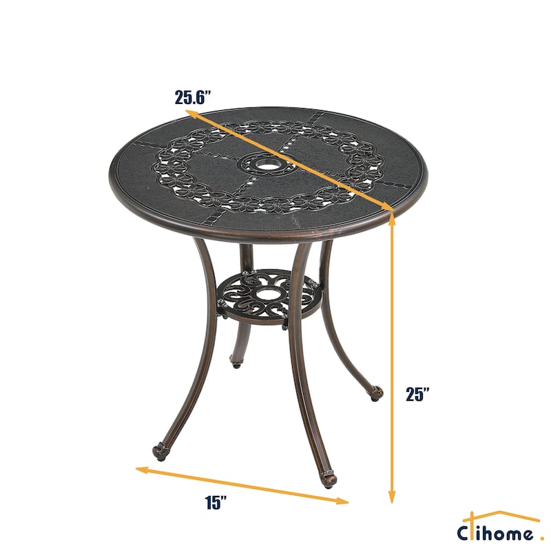 Clihome Cast Aluminum Patio Terrace Dining Table with Umbrella Hole