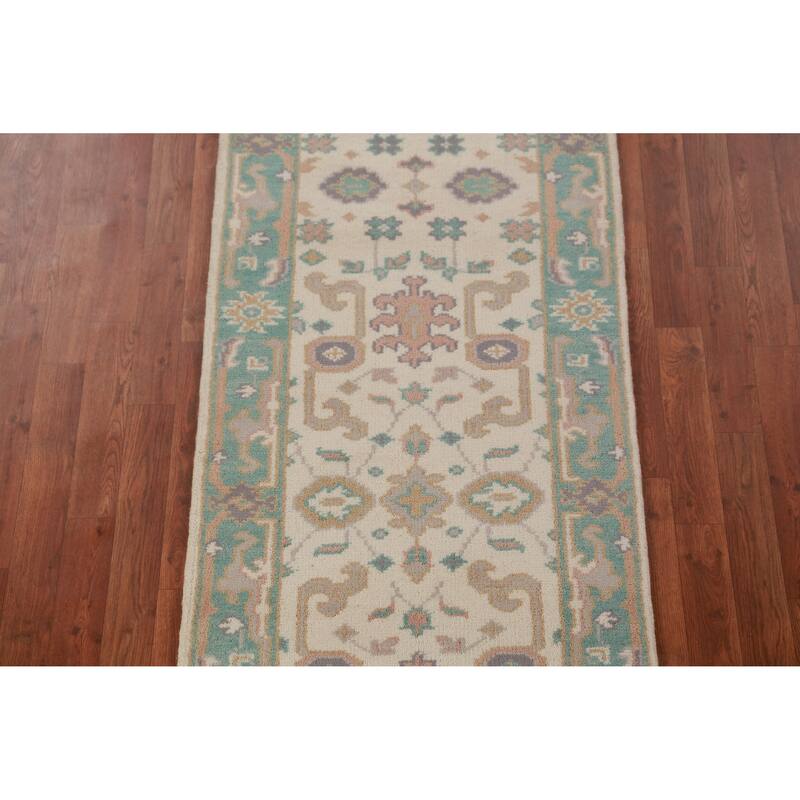 Ivory Oushak Oriental Runner Rug Hand-Knotted Wool Carpet - 2'7"x 7'11"