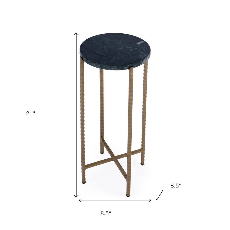 HomeRoots 21" Green and Gold Marble and Iron Drink Size Round End Table - 8.50 in. x 21.00 in. x 8.50 in.