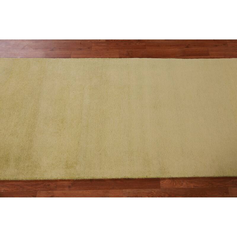 Hand Knotted Oriental 100% Wool Carpet Modern Solid Green Gabbeh Runner Rug - 8' 0'' X 2' 10''