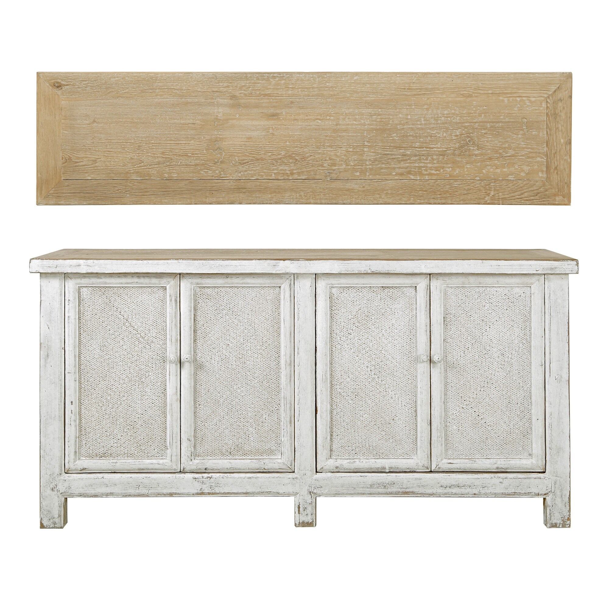 Artissance Reclaimed Wood Song Sideboard w 4 Rattan Doors 71 Inch Long Antique Off White Finish Bed Bath Beyond 31501625