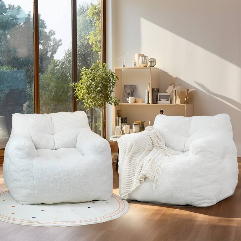 Grondin Giant Bean Bag Chairs for Adults and Teens, Sherpa Upholstery Lazy Sofa with Density Cotton Filling Modern Comfy Chair