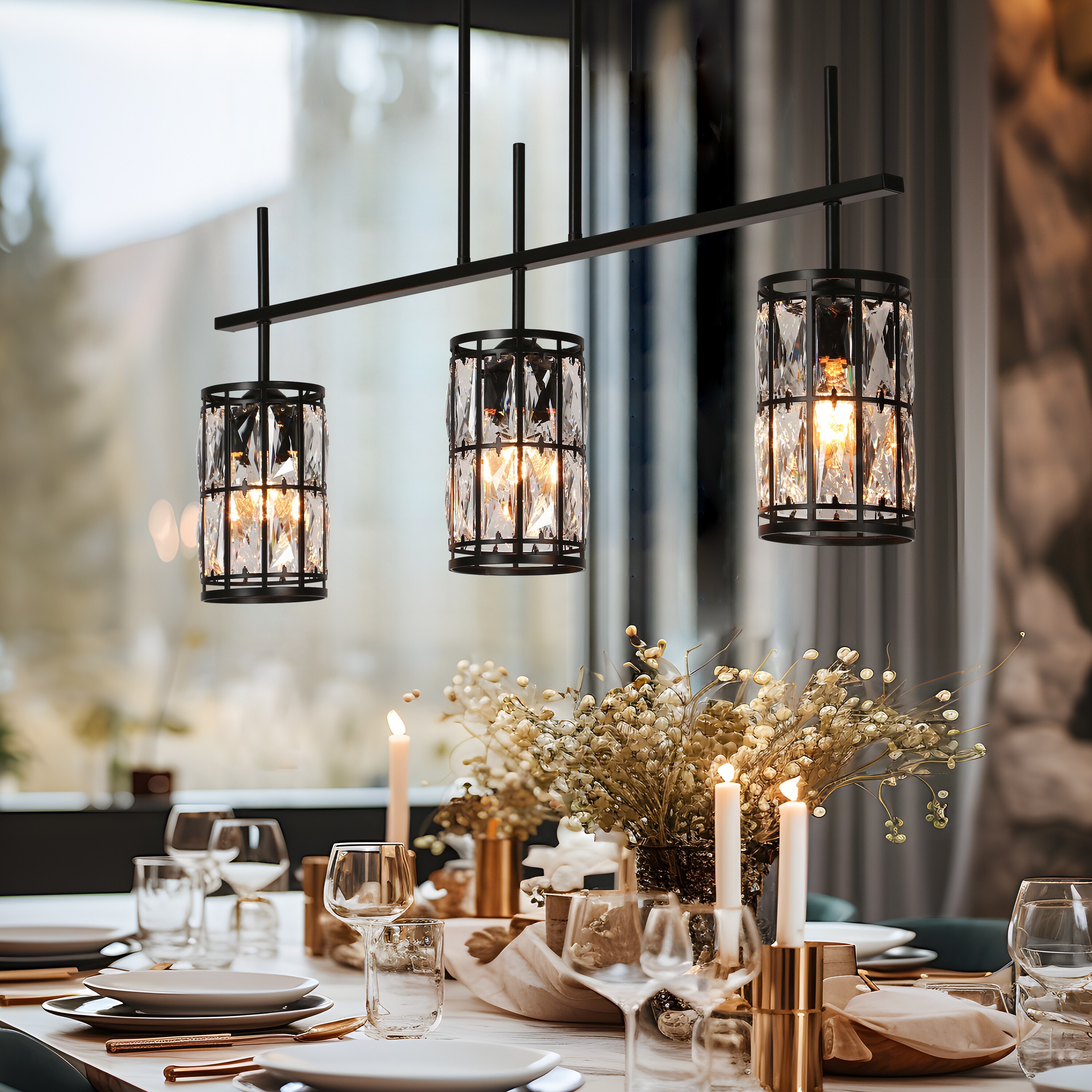 thumbnail interactive-video image 1 of Hanging Adjustable Height Pendant Lights Black Kitchen Island Lights Glass Fixtures Lights - Black Pl2194 Light Fixture 1 of 9