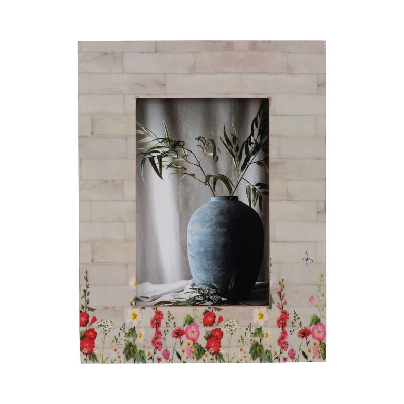 Wood Resin Flower Field Photo Frame - Ivory