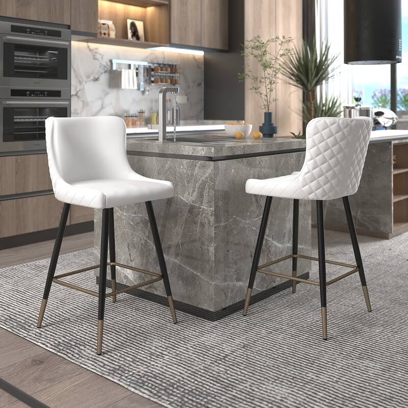 Contemporary Faux Leather and Metal 26" Counter Stool, Set of 2 - N/A