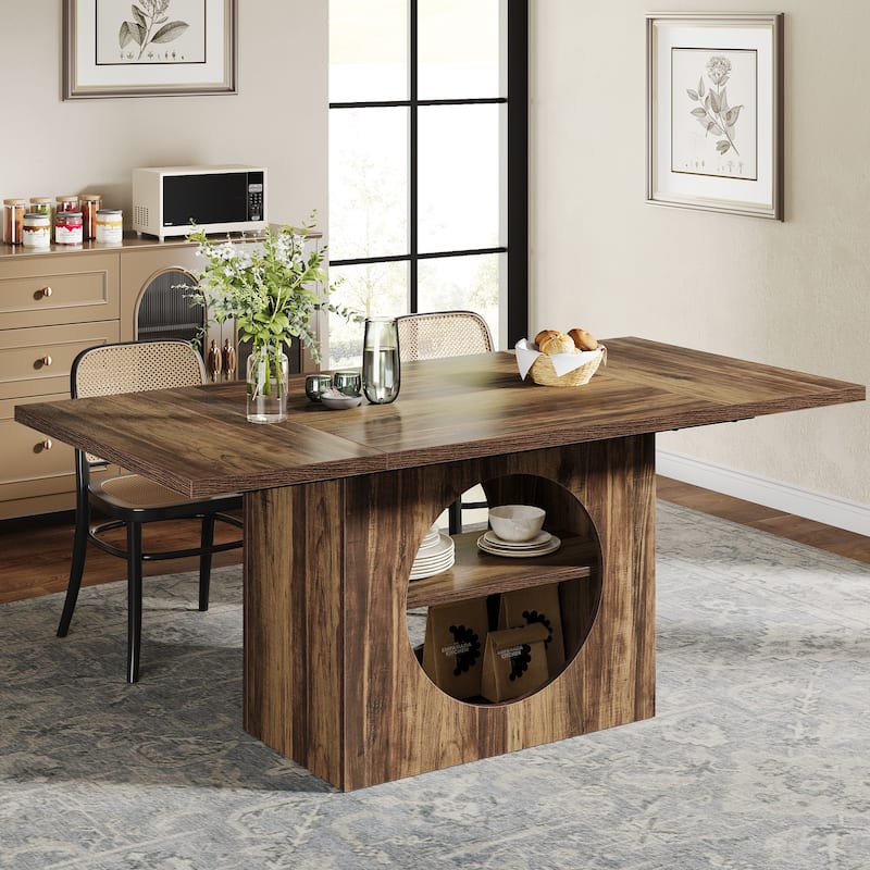 63" Rectangular Dining Table with Storage, Wood Kitchen Table for 4-6 - Brown
