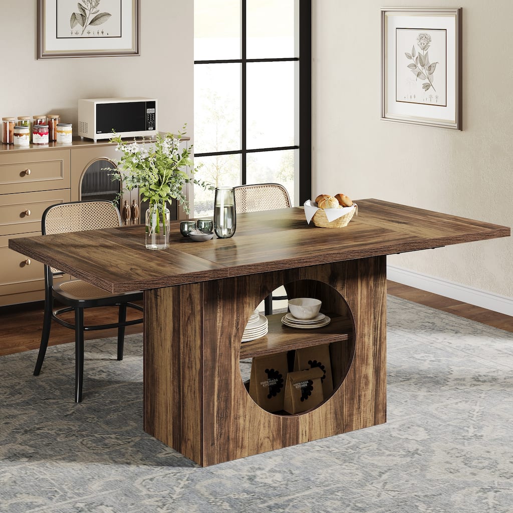 63" Rectangular Dining Table with Storage, Wood Kitchen Table for 4-6