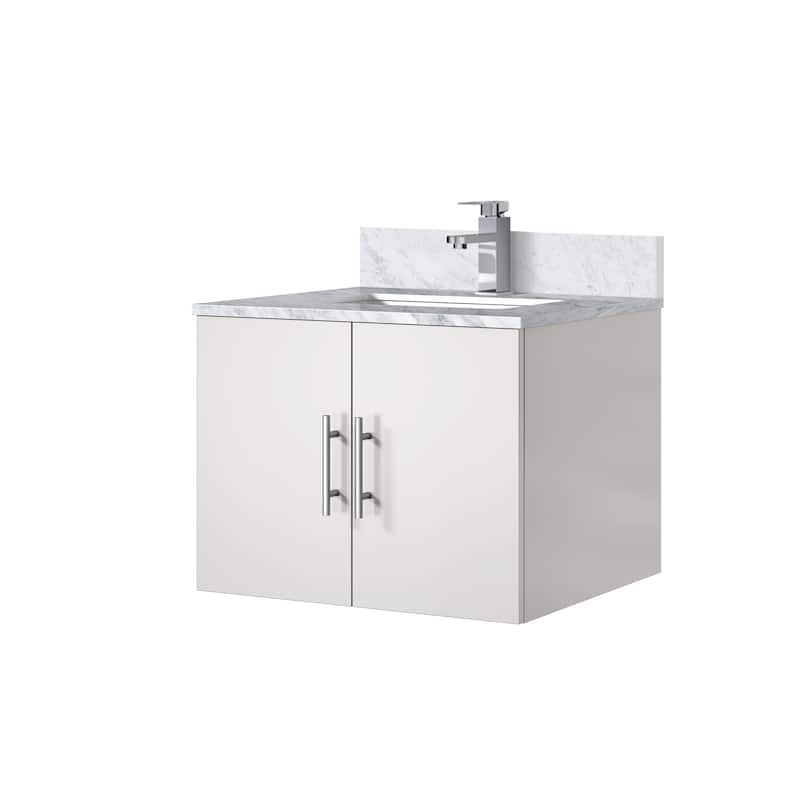 Geneva Bath Vanity Carrara Marble Top, Sink and Faucet