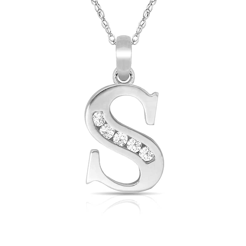 Curata 14k White Gold, 18" Small Channel-set (A-Z) Cubic Zirconia Initial Pendant Necklace - S