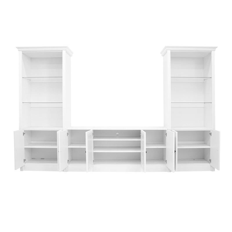 128" Wall Unit Entertainment Center with Bookshelves, TV Stand for TVs up to 80", Media Console with Glass Cabinets