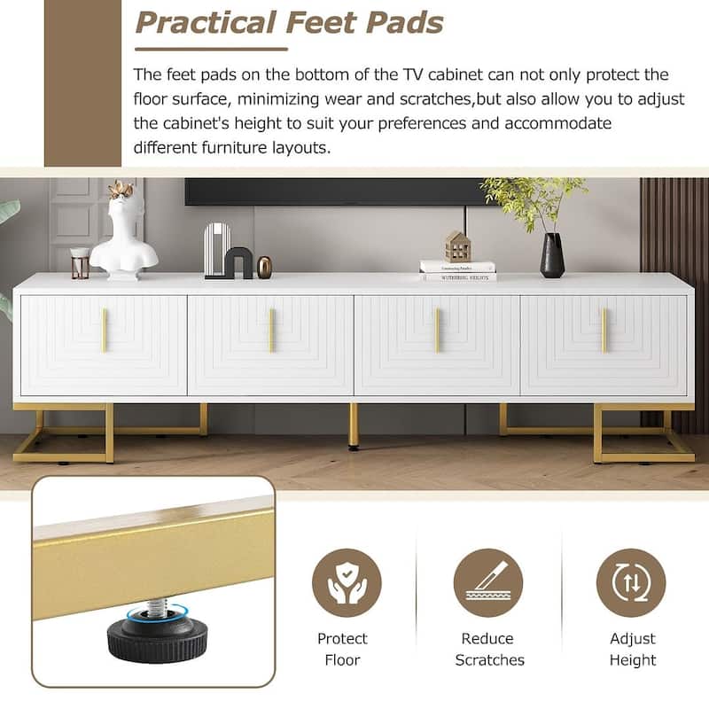 Modern TV Stands with Gold Accents, Fits TVs Up to 80'', White/Black