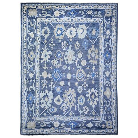 Shahbanu Rugs Glaucous Blue, Afghan Oushak with Floral Pattern, Natural Dyes, Soft Wool Hand Knotted, Oriental Rug (10'2"x13'7")
