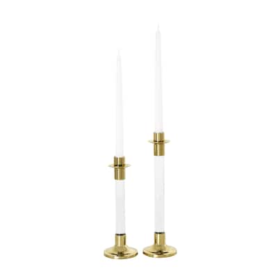 Stainless Steel Metal Decorative Candle Holder with Clear Glass Center - Set of 2 Gold or Silver - Roche River Decor
