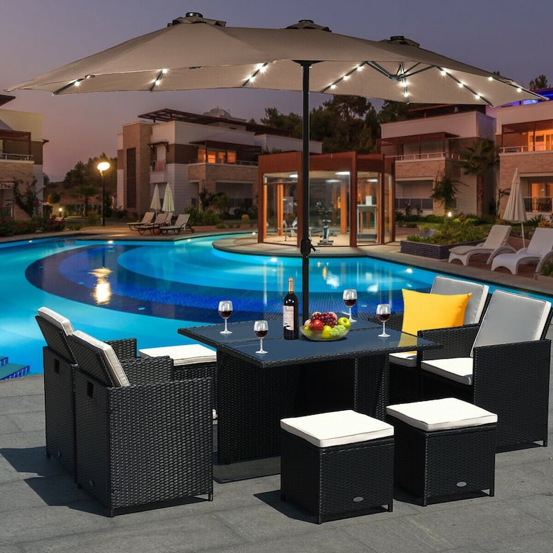 15 Ft Patio LED Crank Solar Powered 36 Lights Umbrella