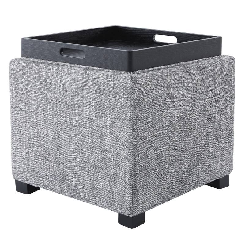 Spruce & Spring Ethan Storage Stool Ottoman - Single - Pebble Grey-Fabric