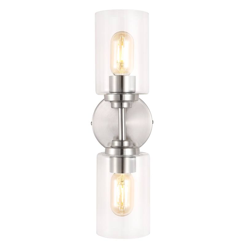 Giles 16" 2-Light Farmhouse Industrial Iron Cylinder LED Sconce, Oil Rubbed Bronze/Clear by JONATHAN Y - One