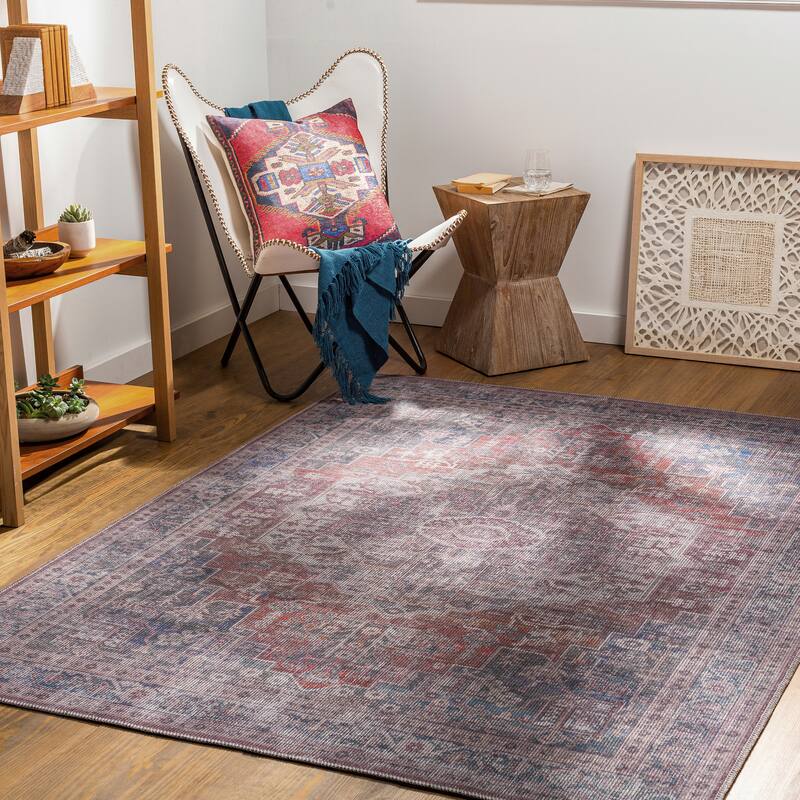 Artistic Weavers Arguss Vintage Medallion Printed Machine Washable Area Rug - 6'7" x 9' - Blue/Rust