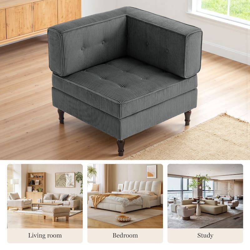 32.57" W Upholstered Corduroy Corner Accent Chair