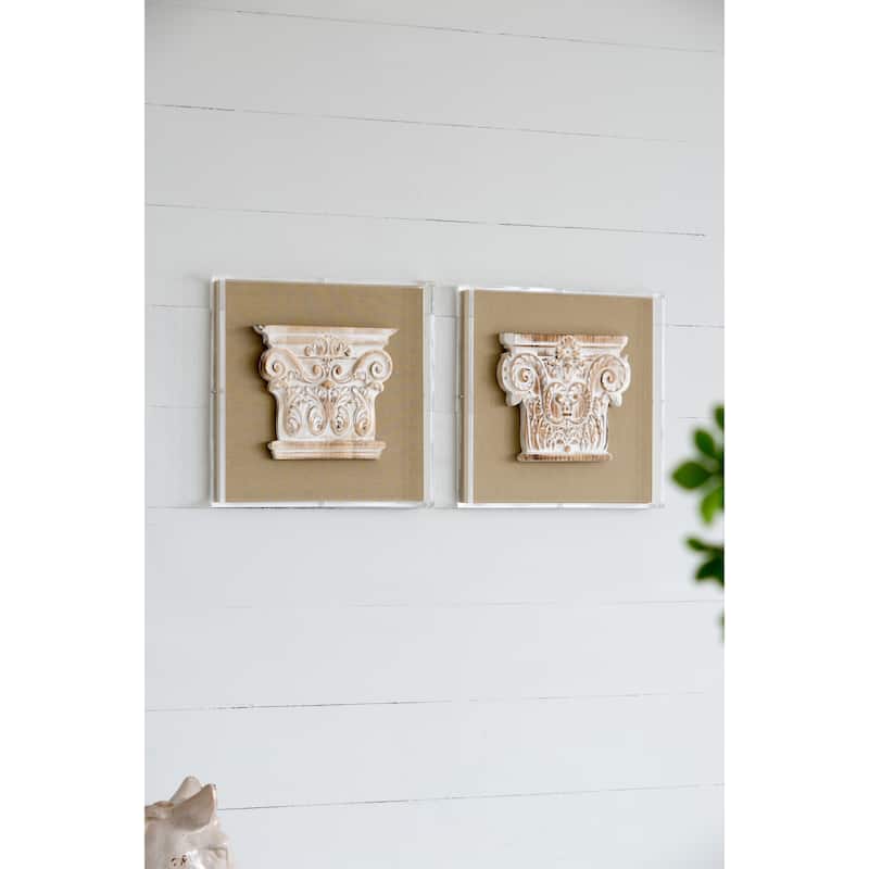 S/2 13.8x1.6x13.8" Wall Art, Wall Décor for Living Room Dining Room Bedroom Office Entryway - Beige