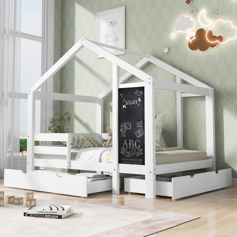 Kids Storage Bed House Bed with 2 Drawers