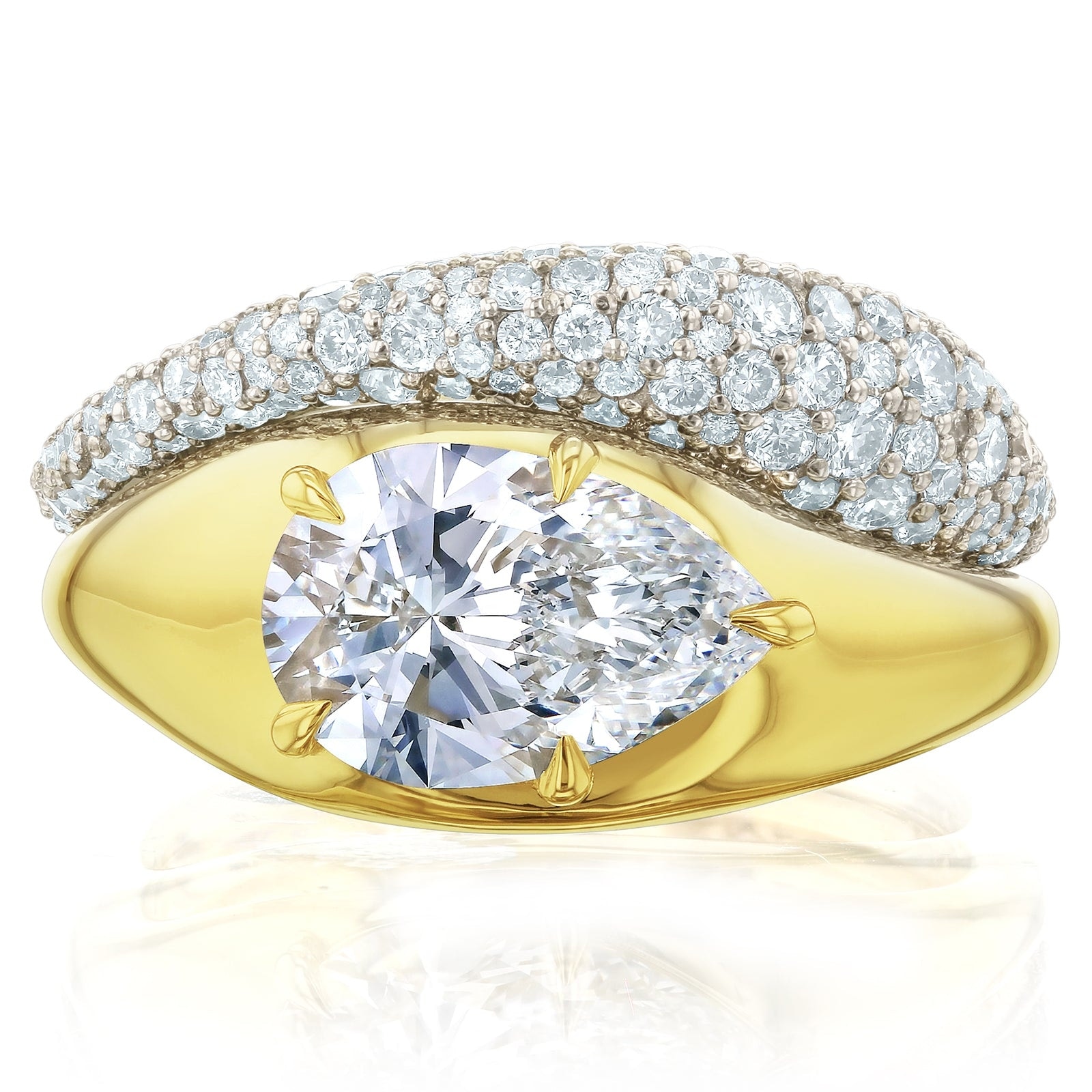 Kobelli 2.8 Carats Pear Diamond 14k Solid Gold Chunky Asymmetric Concordia Bridal Set (Certified, EF/VS, Lab Grown)