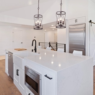 Farmhouse Rustic 1-Light Cage Cylinder Pendant Light for Kitchen Island - W 9.1"x H 24.4"