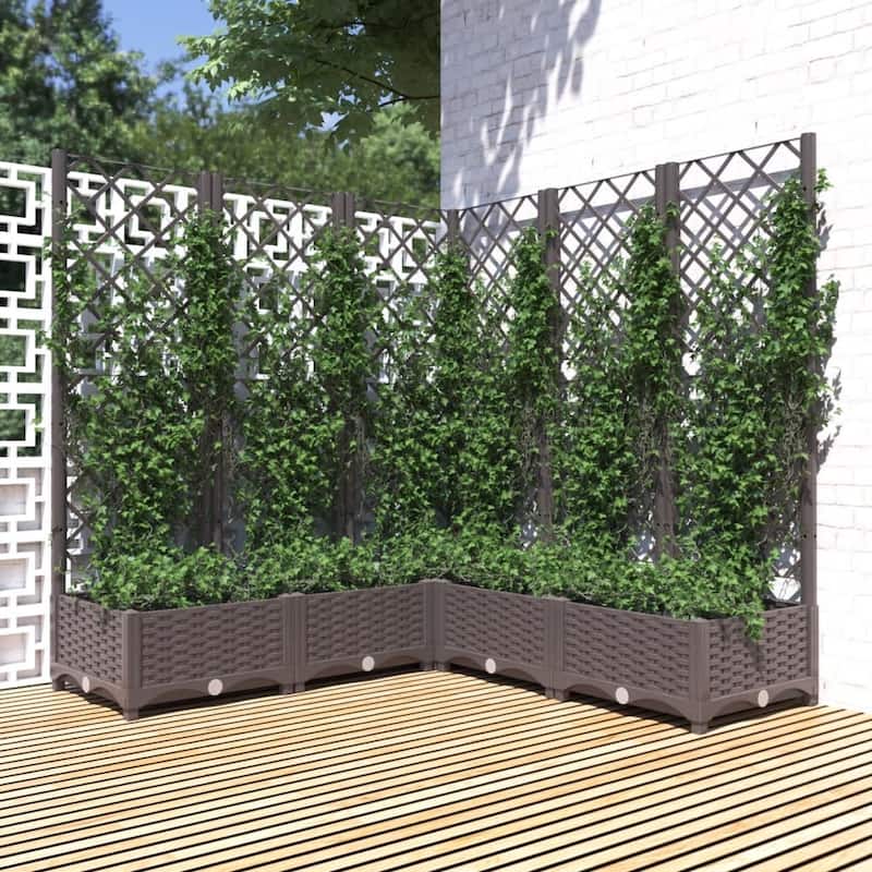 vidaXL Garden Planter with Trellis Plant Pot Flower Box Raised Bed Outdoor PP - 47.2" x 47.2" x 47.8" - Brown