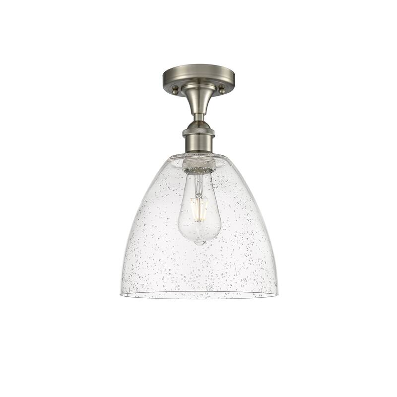 Innovations Lighting Bristol Glass - 1 Light 9" Semi-Flush Mount - Seedy/Brushed Satin Nickel