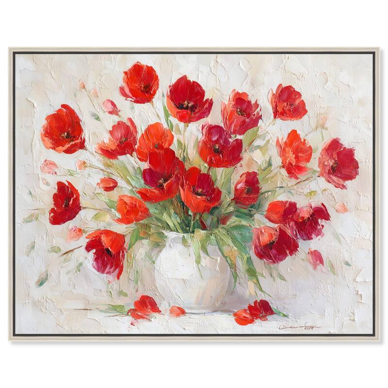 Red Blooms in a Vase Canvas by Art Remedy - Silver - 36" x 30"