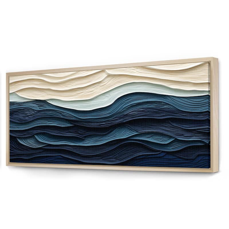 Designart "Blue And White Coastal Wave S Edge" Coastal Minimalism Blue Wall Decor Coastal Living Room Framed Canvas Art
