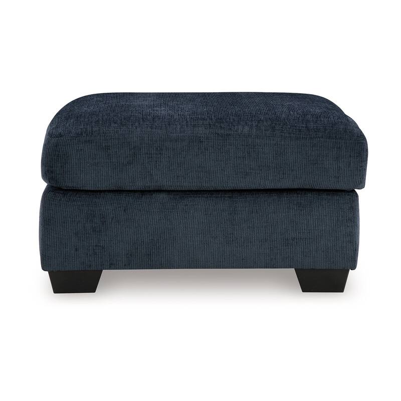 Avie Oversized Ottoman, Faux Wood Details, Navy Blue Polyester 38 Inch